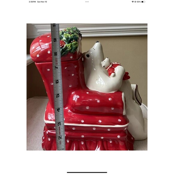 Blue Sky Heather Goldminc Christmas Sleeping Polar Bear Cookie Jar W/Lid - Picture 8 of 9